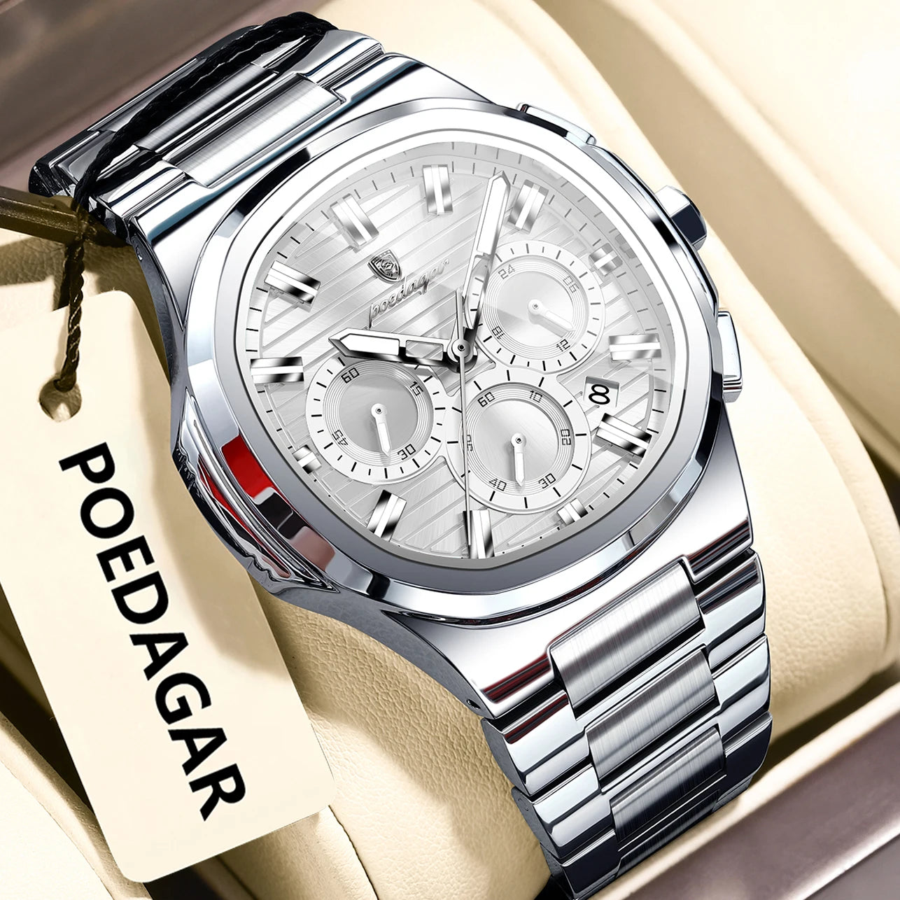 Relógio Masculino POEDAGAR Luxury - Cronógrafo, Impermeável e Luminoso em Aço Inoxidável