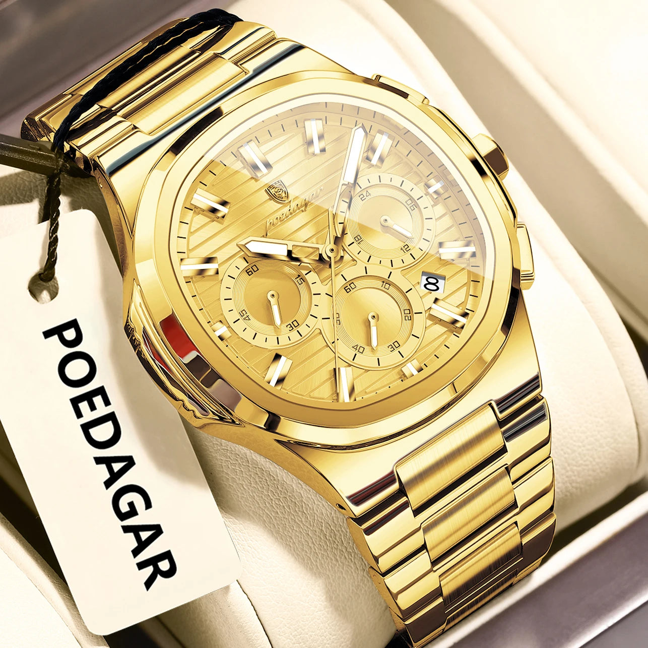 Relógio Masculino POEDAGAR Luxury - Cronógrafo, Impermeável e Luminoso em Aço Inoxidável