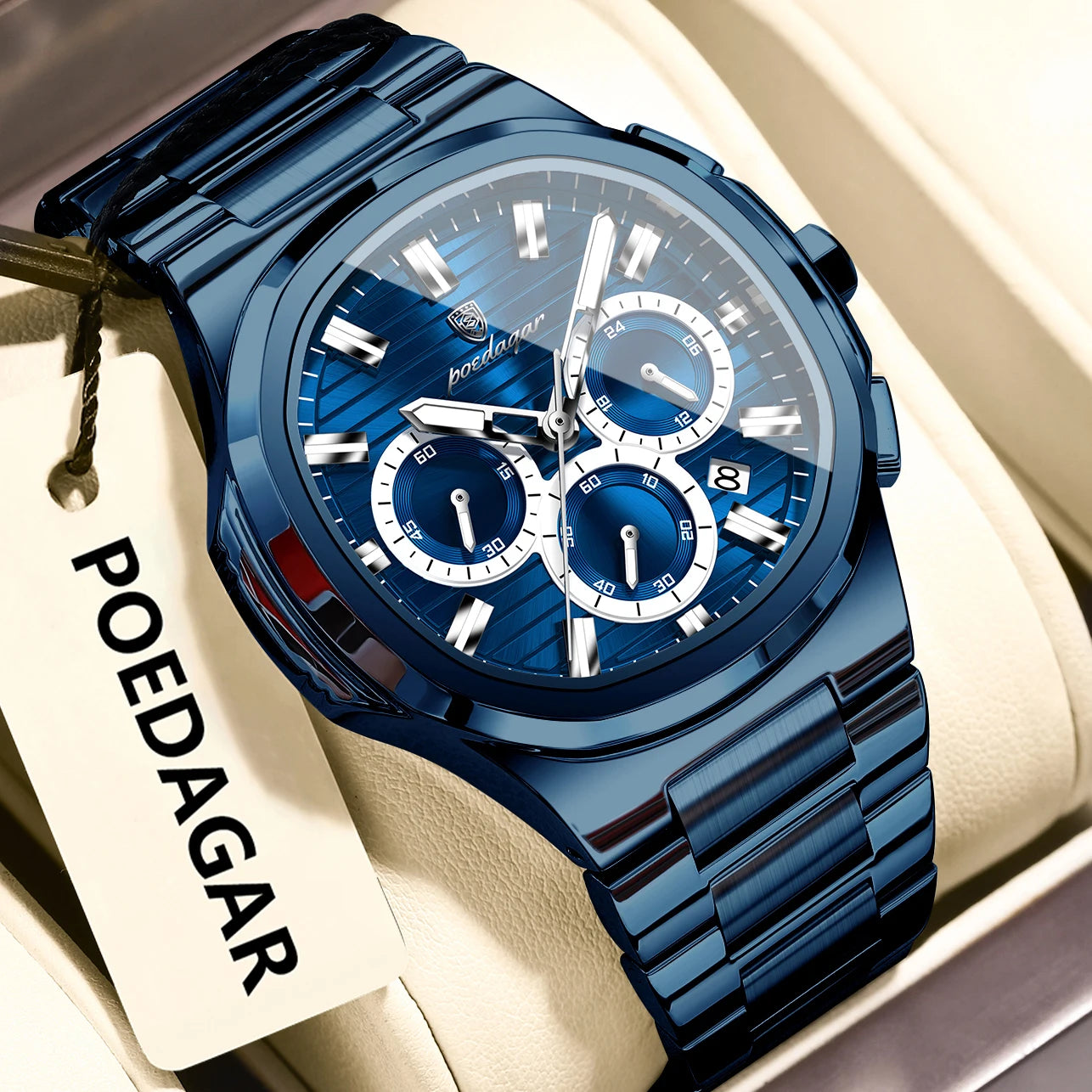 Relógio Masculino POEDAGAR Luxury - Cronógrafo, Impermeável e Luminoso em Aço Inoxidável