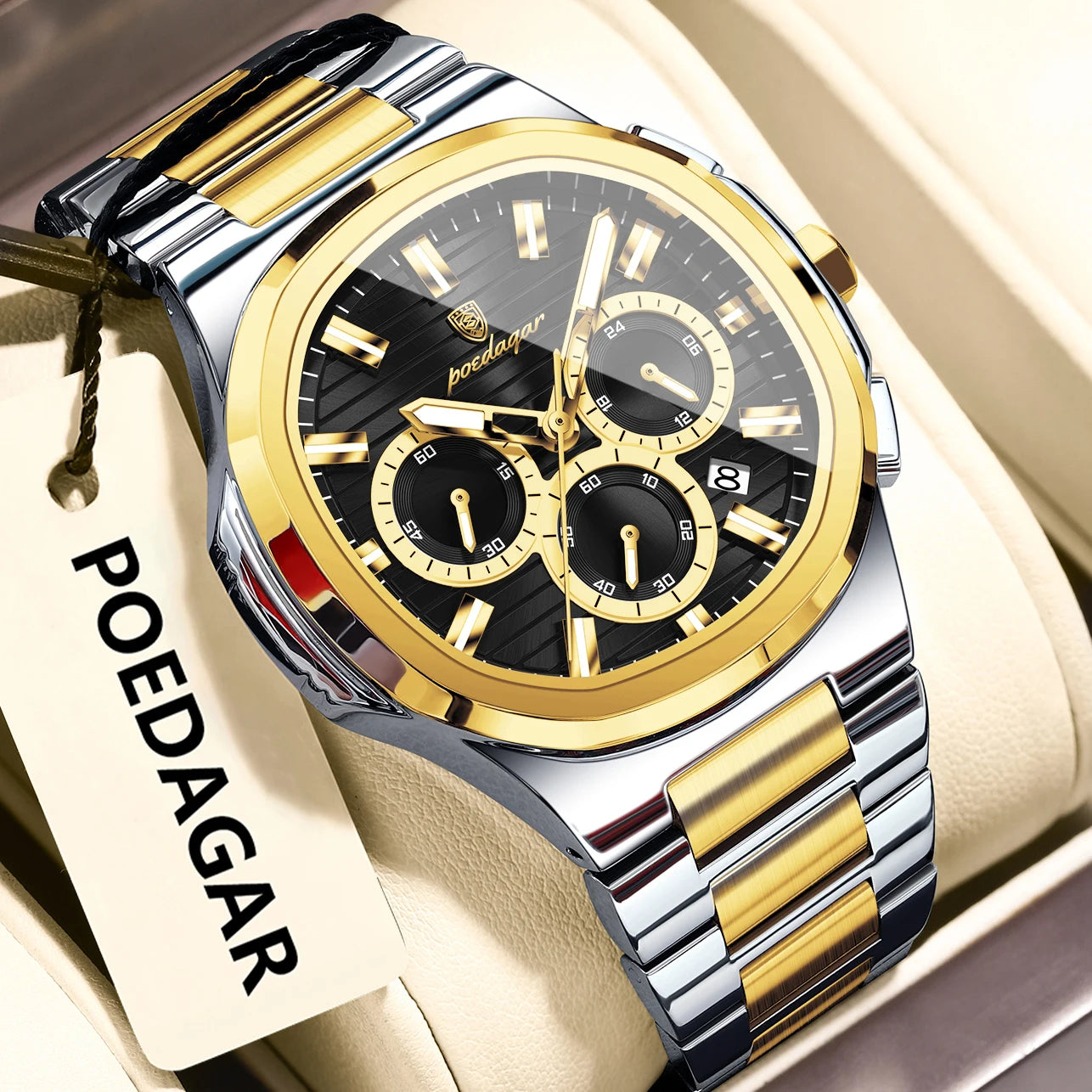 Relógio Masculino POEDAGAR Luxury - Cronógrafo, Impermeável e Luminoso em Aço Inoxidável