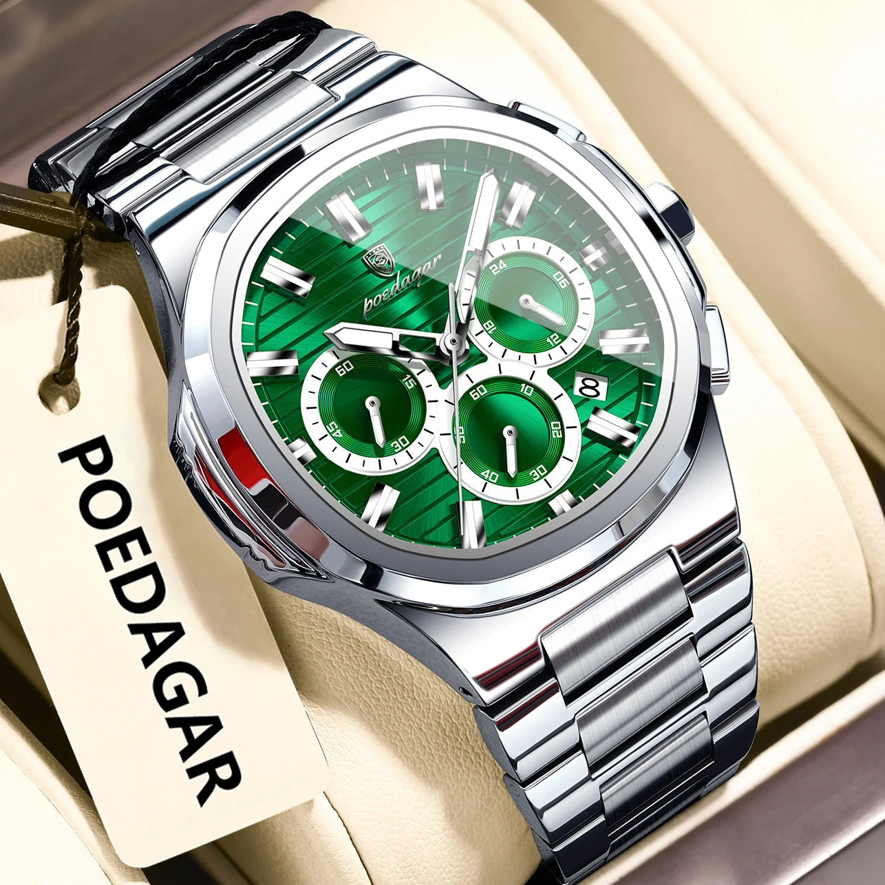 Relógio Masculino POEDAGAR Luxury - Cronógrafo, Impermeável e Luminoso em Aço Inoxidável