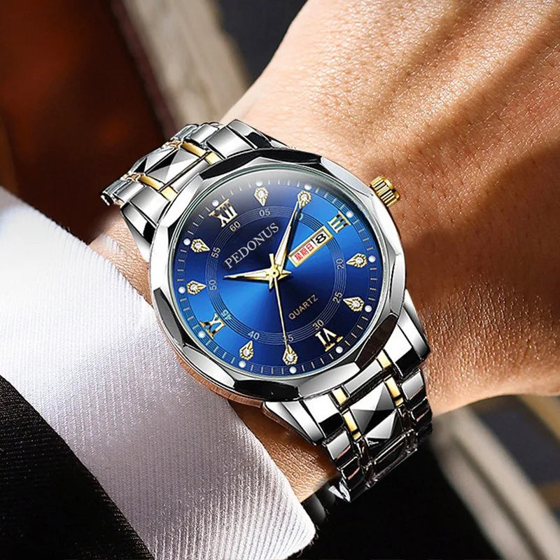 MSD Luxury Prestige - Relógio Masculino em Aço Inoxidável com Calendário Duplo