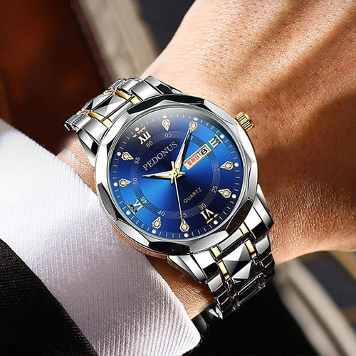 MSD Luxury Prestige - Relógio Masculino em Aço Inoxidável com Calendário Duplo