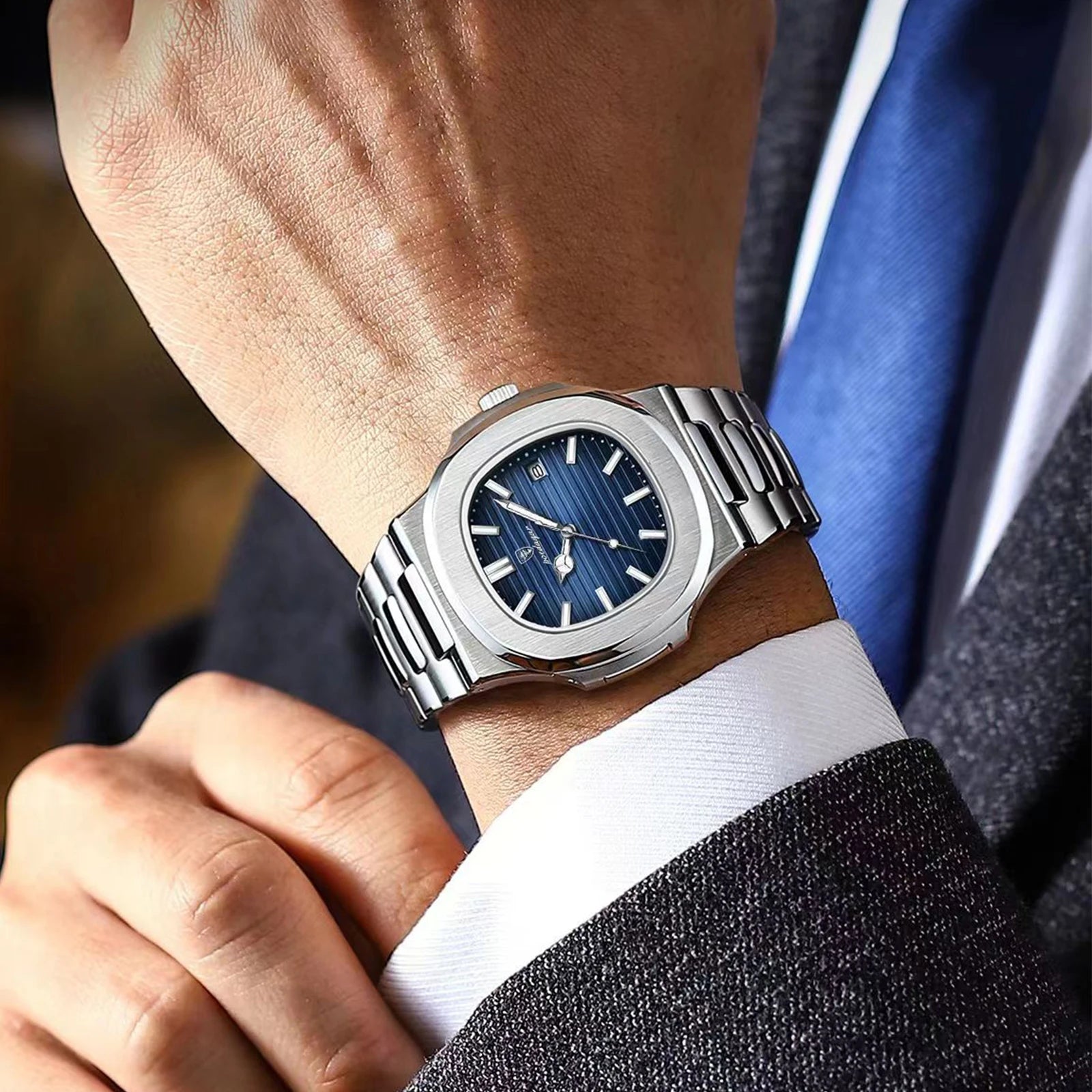 Relógio Masculino POEDAGAR Square Luxury - Aço Inoxidável, Impermeável e Luminoso