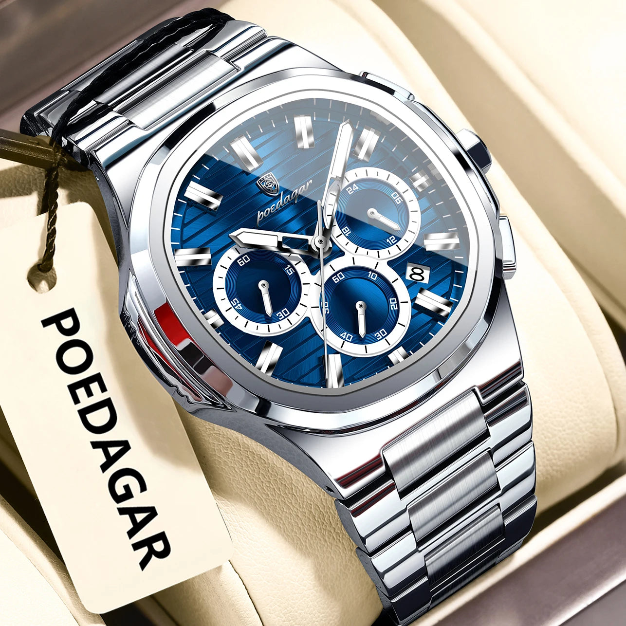 Relógio Masculino POEDAGAR Luxury - Cronógrafo, Impermeável e Luminoso em Aço Inoxidável