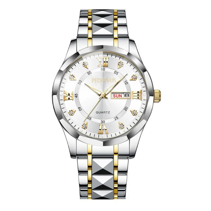 MSD Luxury Prestige - Relógio Masculino em Aço Inoxidável com Calendário Duplo