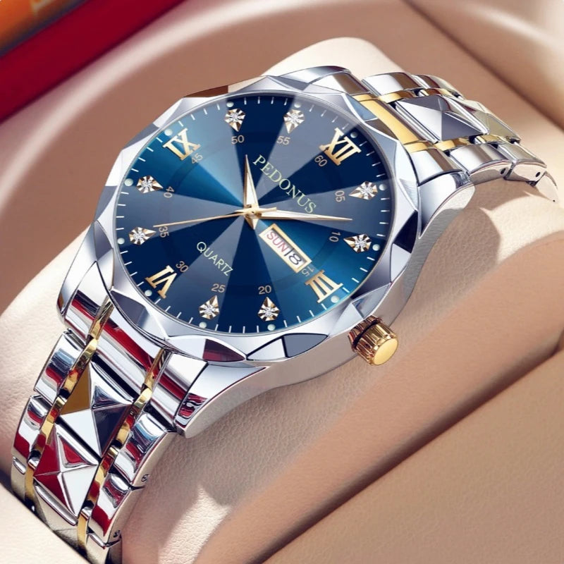 MSD Luxury Prestige - Relógio Masculino em Aço Inoxidável com Calendário Duplo