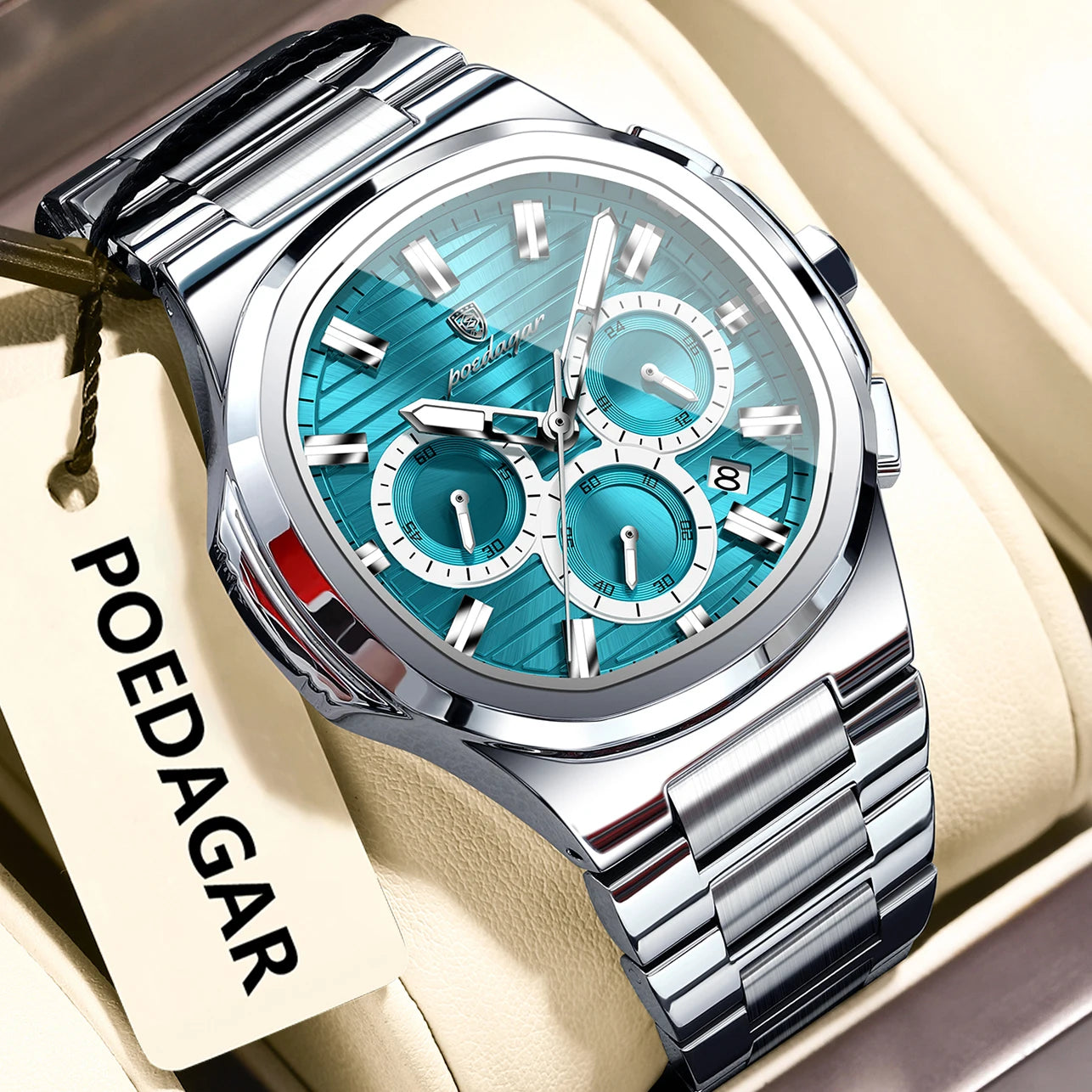 Relógio Masculino POEDAGAR Luxury - Cronógrafo, Impermeável e Luminoso em Aço Inoxidável