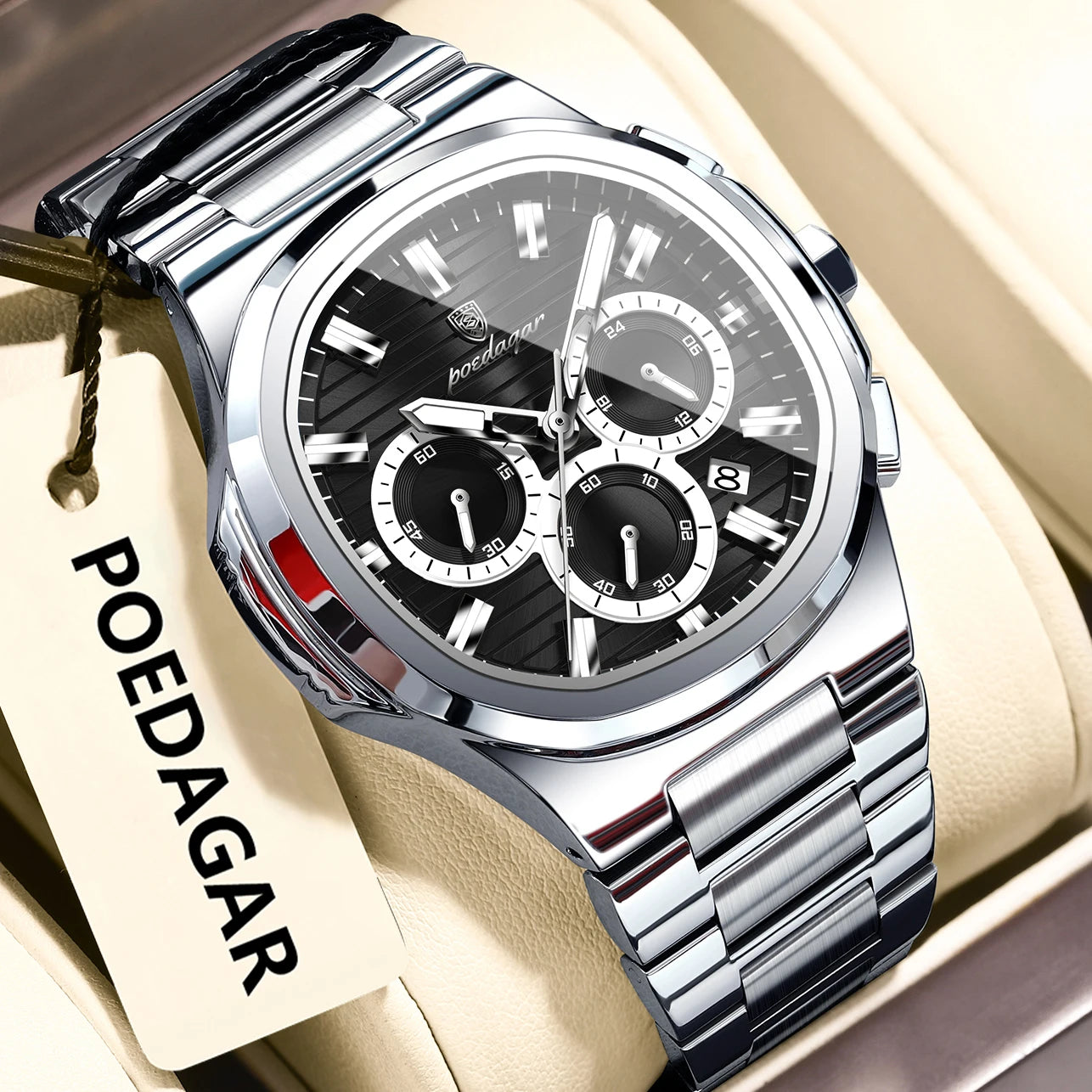 Relógio Masculino POEDAGAR Luxury - Cronógrafo, Impermeável e Luminoso em Aço Inoxidável