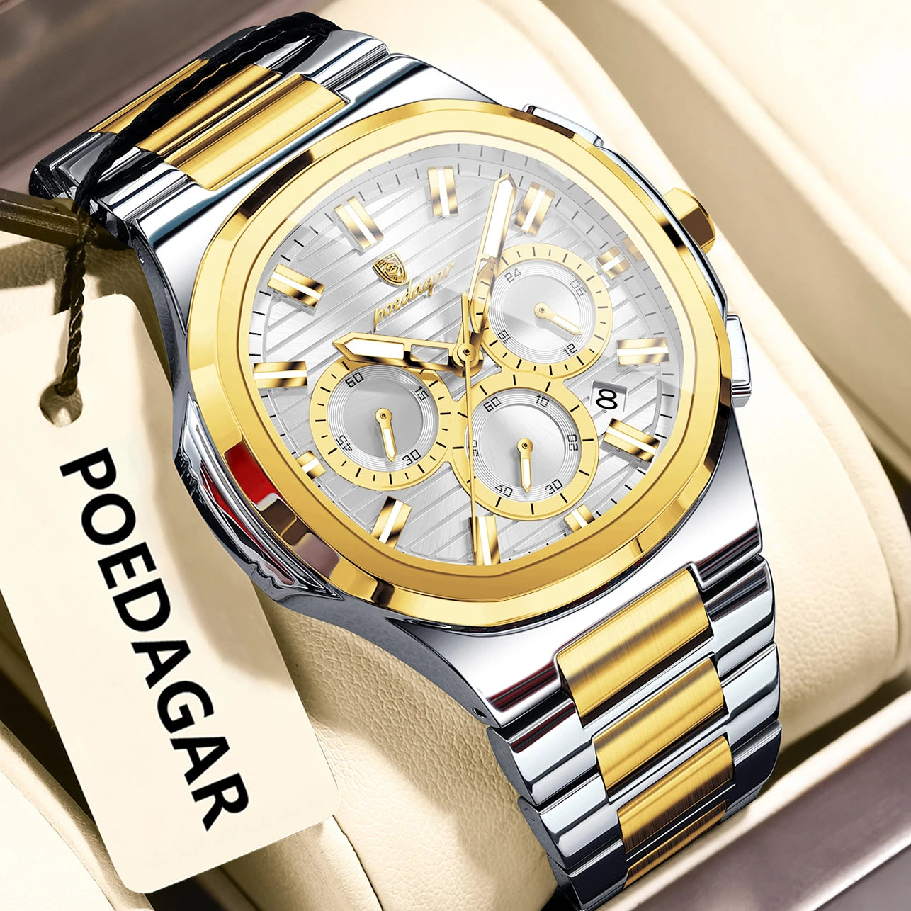 Relógio Masculino POEDAGAR Luxury - Cronógrafo, Impermeável e Luminoso em Aço Inoxidável