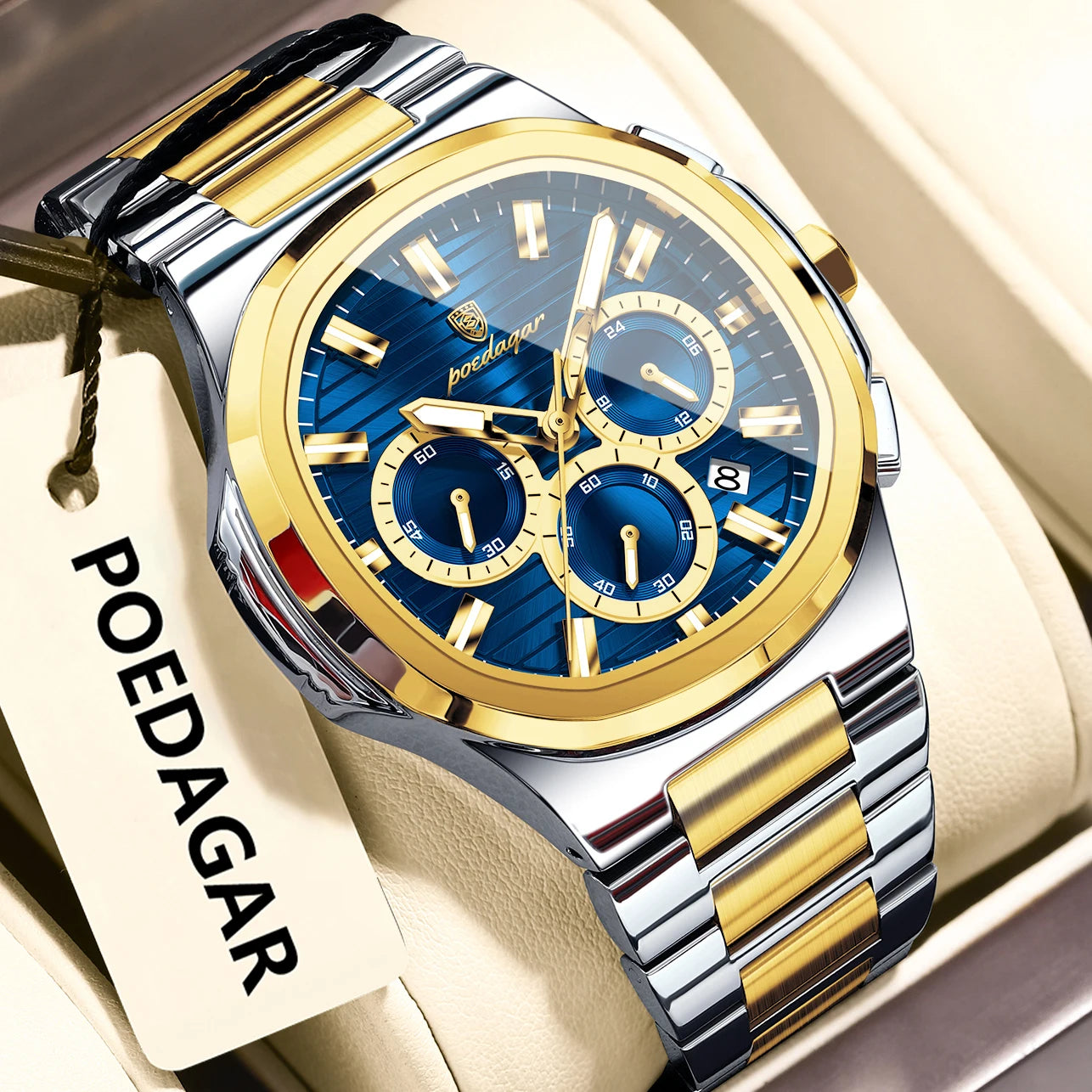Relógio Masculino POEDAGAR Luxury - Cronógrafo, Impermeável e Luminoso em Aço Inoxidável