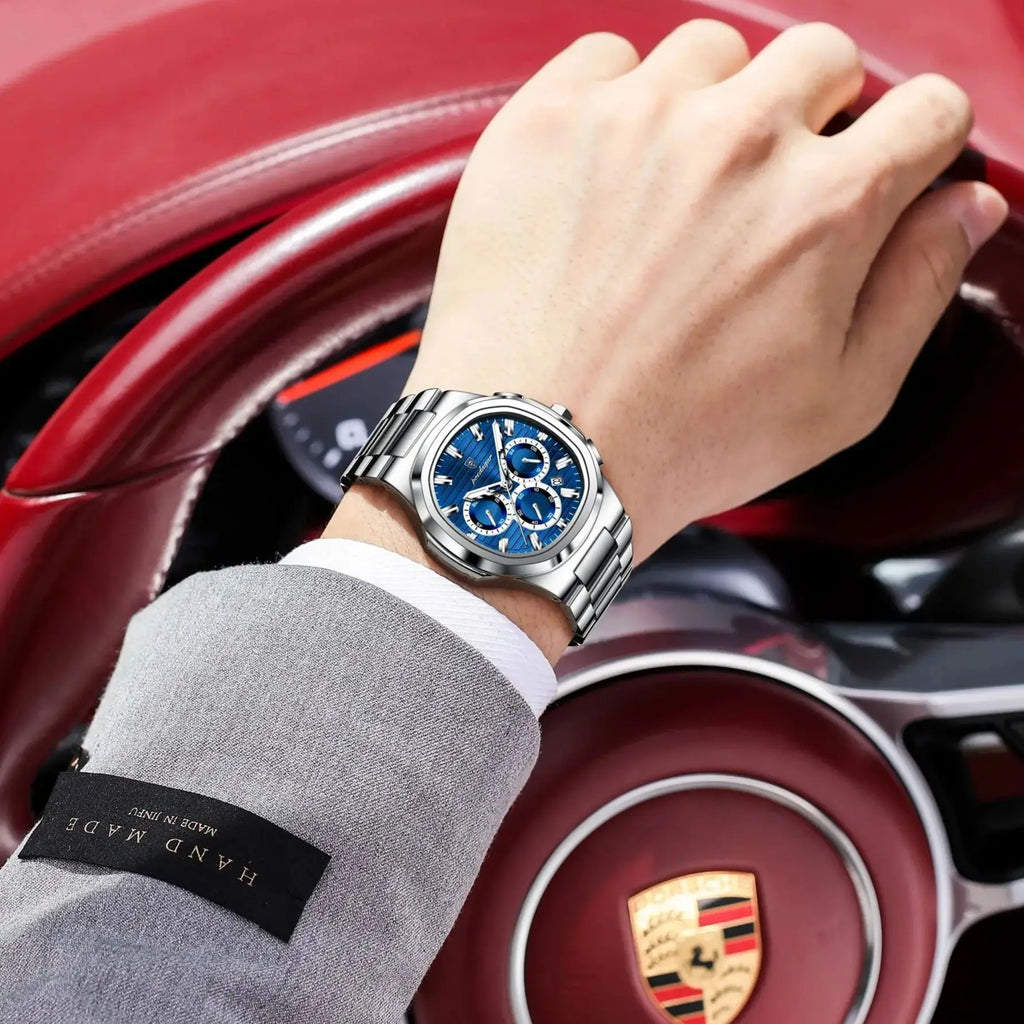 Relógio Masculino POEDAGAR Luxury - Cronógrafo, Impermeável e Luminoso em Aço Inoxidável