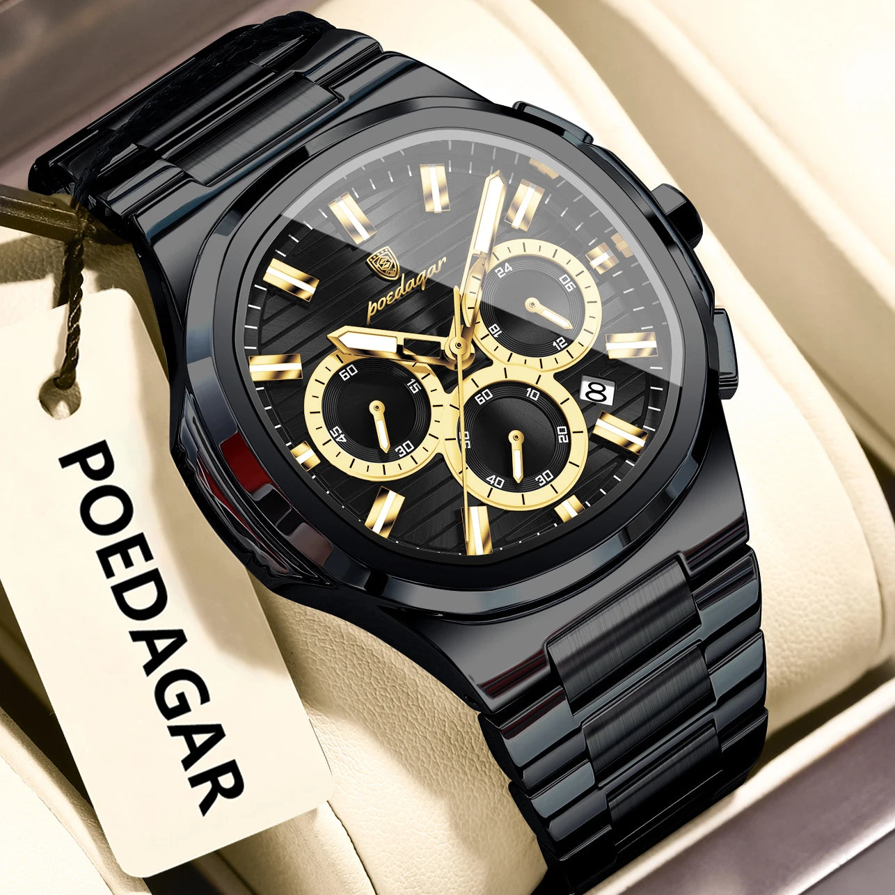 Relógio Masculino POEDAGAR Luxury - Cronógrafo, Impermeável e Luminoso em Aço Inoxidável