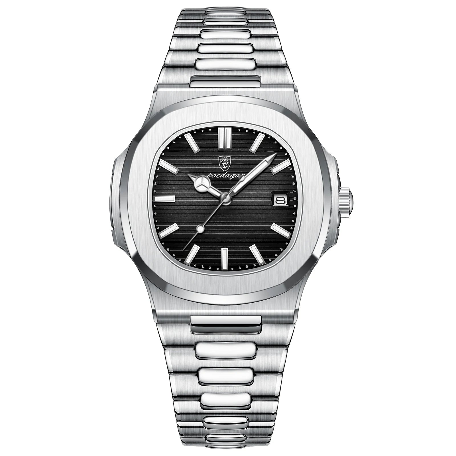Relógio Masculino POEDAGAR Square Luxury - Aço Inoxidável, Impermeável e Luminoso